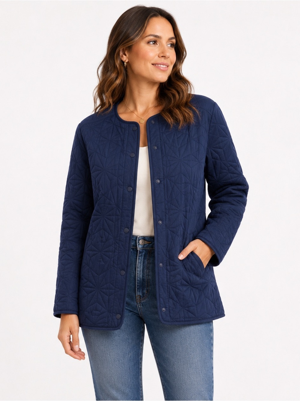Lands’ End Primaloft Quilted Jacket Small Navy Lightweight Insulated Coat